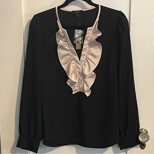 NWT J.CREW BLACK RUFFLE TOP LONG SLEEVE BLOUSE